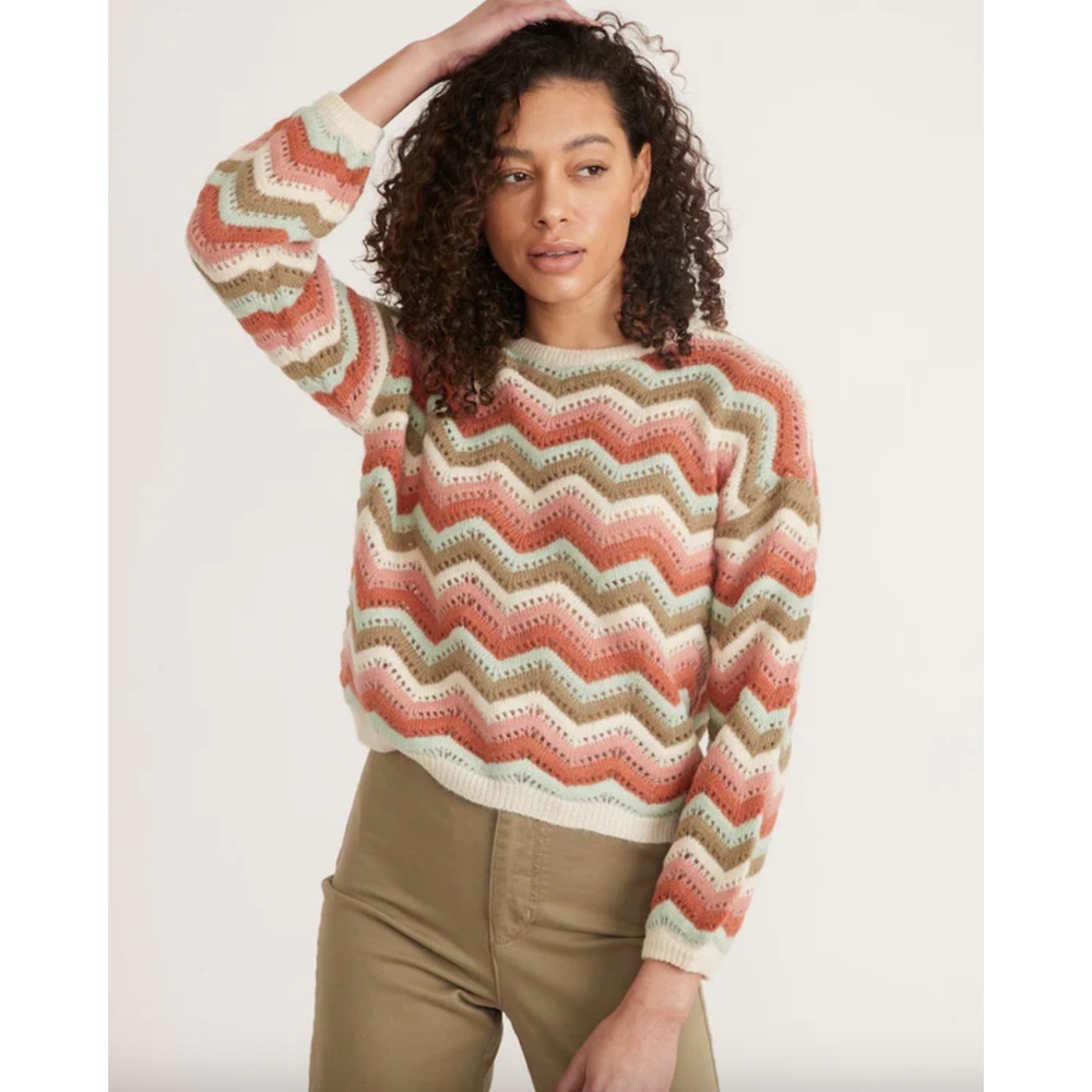 MARINE LAYER Ruby Sweater in Multi Chevron Alpaca Blend Cropped Style 15760 XS